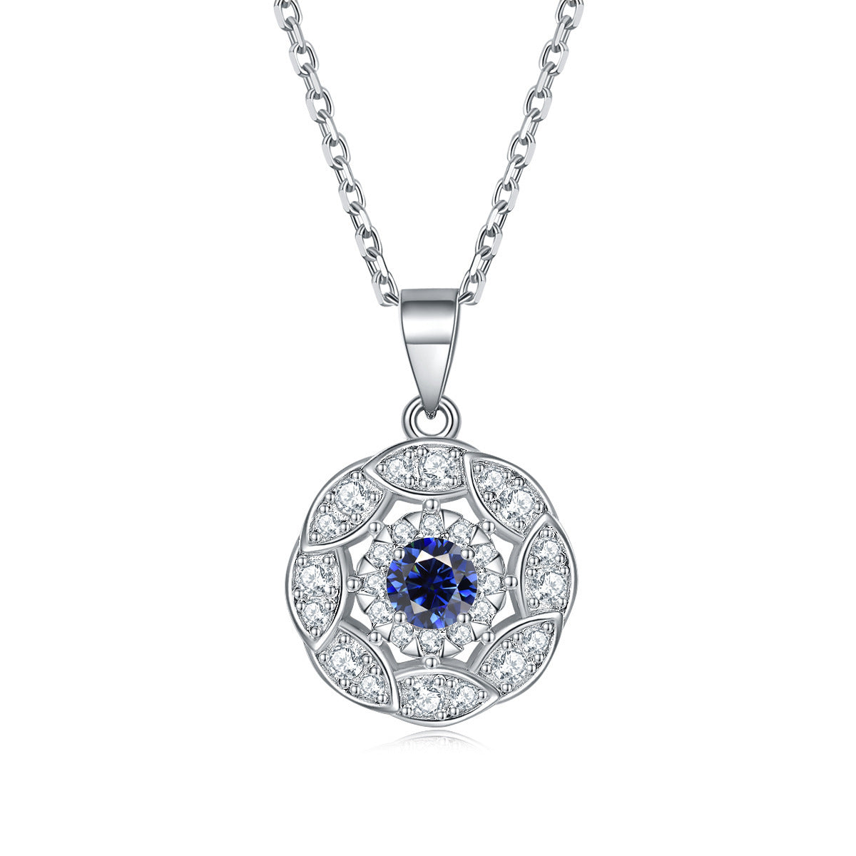 Petals Circle with Colourful Round Zircon Pendant Silver Necklace for Women