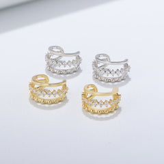 Geometric Hollow Beading Zircon Silver Earbone Clip Earrings for Women