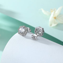 Sumptuous Round Zircon Soleste Halo Silver Studs Earrings for Women