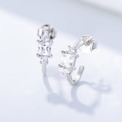 Geometric Square Zircon Sterling Silver Studs Earrings for Women