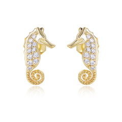 Zircon Seahorse Silver Studs Earrings for Women