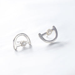 Letter D with Freshwater Pearl Silver Stud Earrings for Women