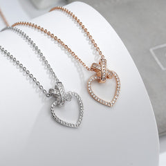 Zircon Hollow Heart X-shape Pendant Silver Necklace for Women