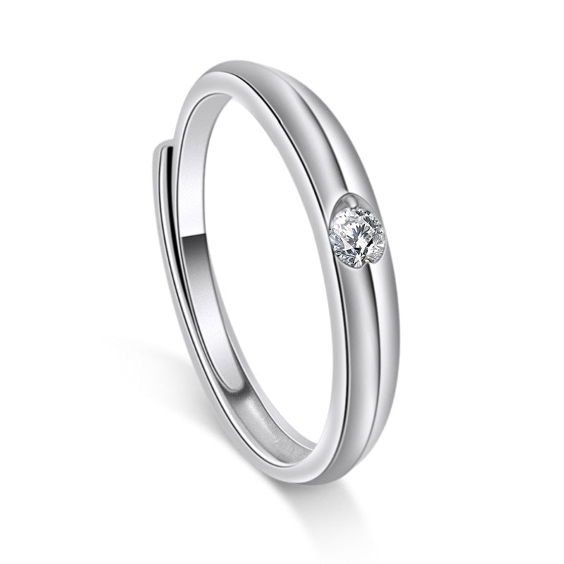 Heart-shape with Round Zircon Silver Couple Ring for Women
