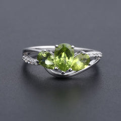 Pear Shape Natural Olivine Split Shank Silver Ring