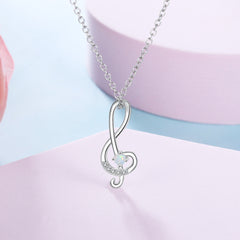 Round Opal Zircon Music Symbol Sterling Silver Necklace