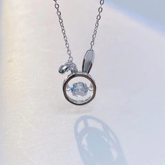 Cute Rabbit with Round Zircon Pendant Silver Necklace for Women