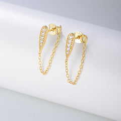 Pear Drop Zircon Chain Tassel Silver Studs Earrings for Women