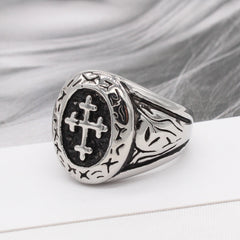 Saint Latin Cross Oval Titanium Steel Ring for Men