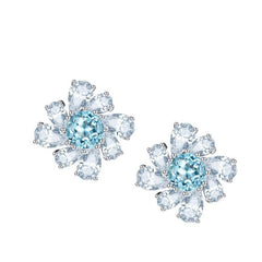 Annular Petals Round Natural Blue Topaz Studs