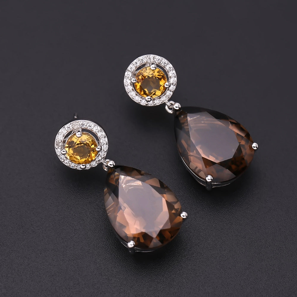 European Natural Pear Shape Silver Drop Earrings for Women