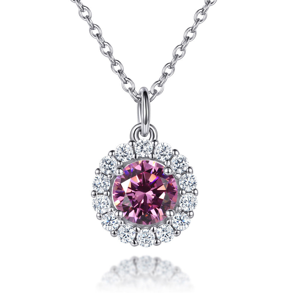 Soleste Halo with Round Zircon Pendant Silver Necklace for Women