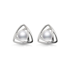 Triangle with Pearl Silver Studs Earrings for Women