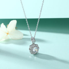 Round Zircon Flower Soleste Halo Pendant Silver Necklace for Women