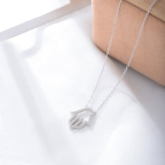 Zircon Openwork Palm Pendant Sterling Silver Necklace for Women