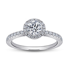 Round Zircon Soleste Halo with Circle Silver Ring Set