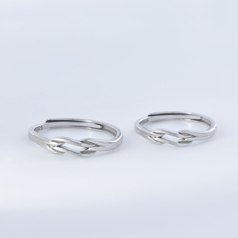 Brushed Wave Hollow Out Silver Couple Ring for Women