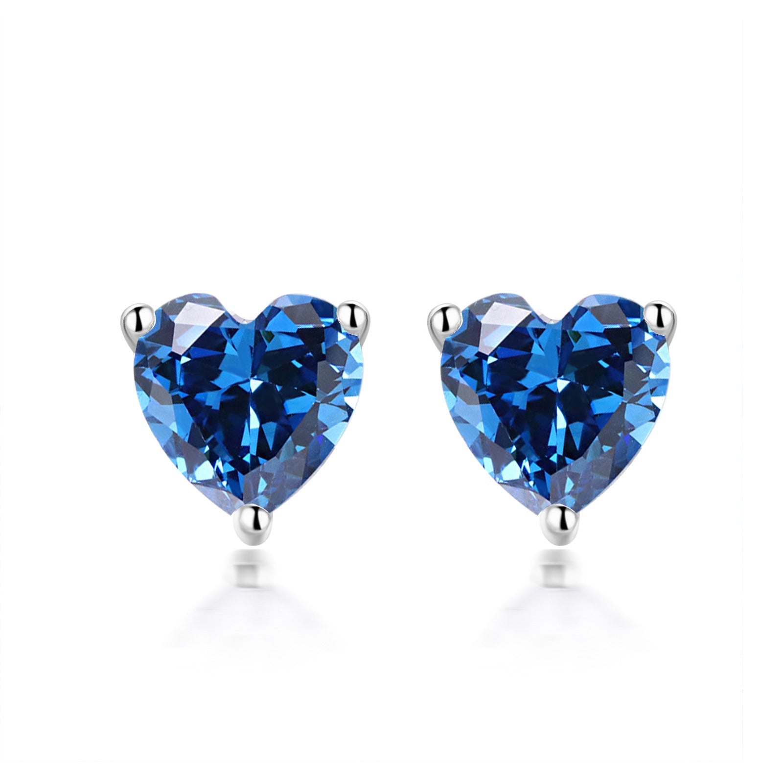 Three Prongs Heart Zircon Silver Studs Earrings for Women