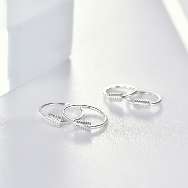 Spring Coil Thread Silver Hoop Earrings for Women