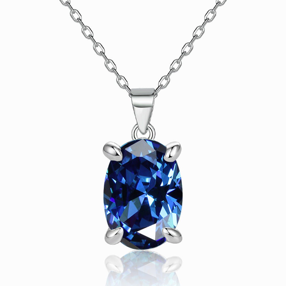 Oval Zircon Pendant Silver Necklace for women