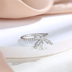 Bowknot Pear Shape Zircon Sterling Silver Ring