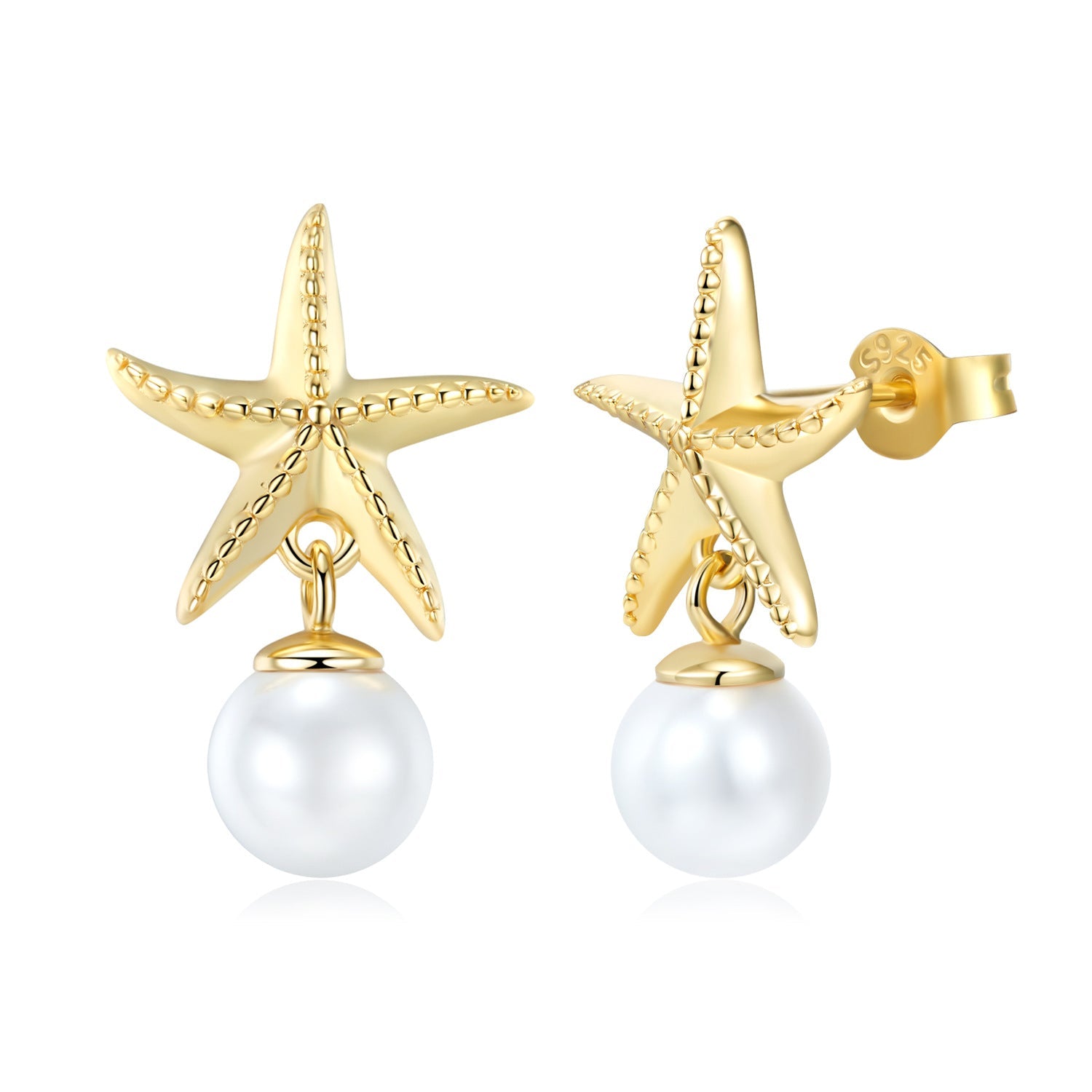 Starfish Freshwater Pearl Silver Drop Earrings