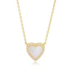 Heart-shaped Mother of Pearl with Zircon Pendant Silver Necklace for Women