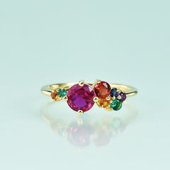 Golden S925 Sterling Silver Plated 18k Gold with Colour Gemstones Ring