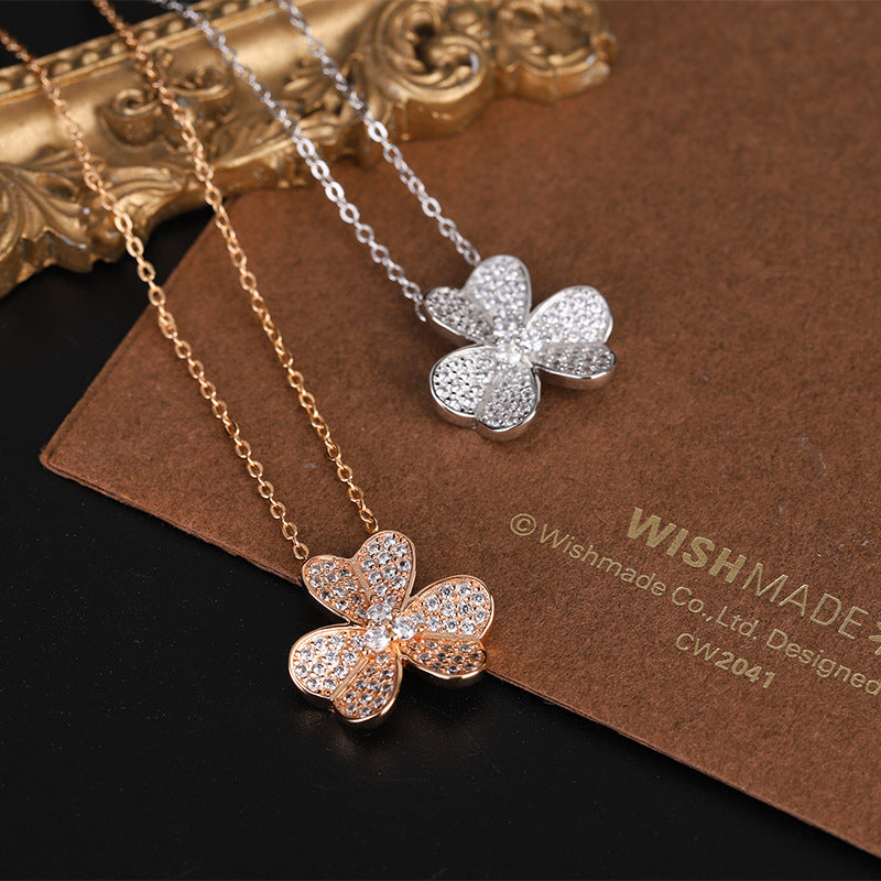 Zircon Clover Pendant Silver Necklace for Women