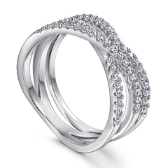 X-shape and V-shaped Zircon Half Eternity Silver Ring Set