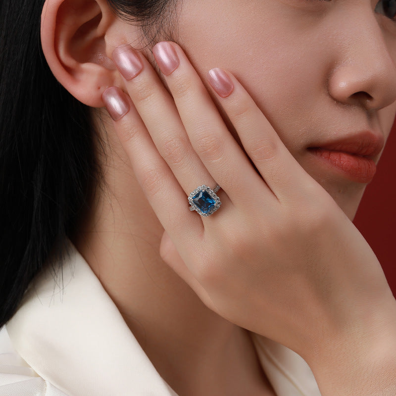 Colourful Radiant Cut Zircon Soleste Halo Silver Ring for Women