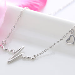 Smooth Heartbeat Pendant Silver Necklace for Women