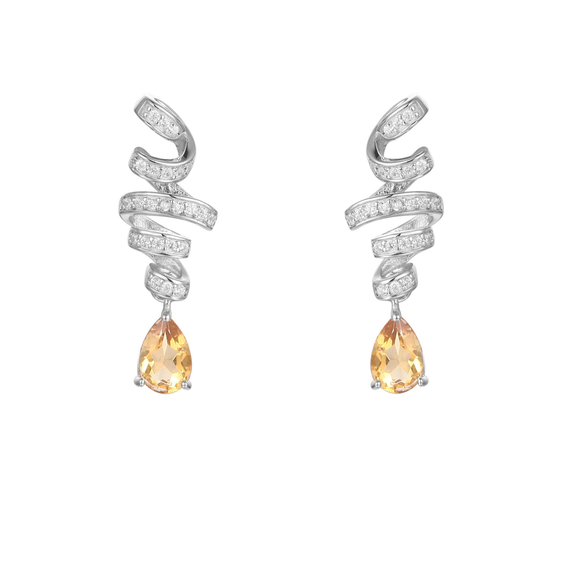 Silk Ribbon Pear Shape Natural Gemstone Silver Drop Earrings