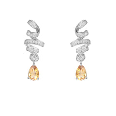 Silk Ribbon Pear Shape Natural Gemstone Silver Drop Earrings