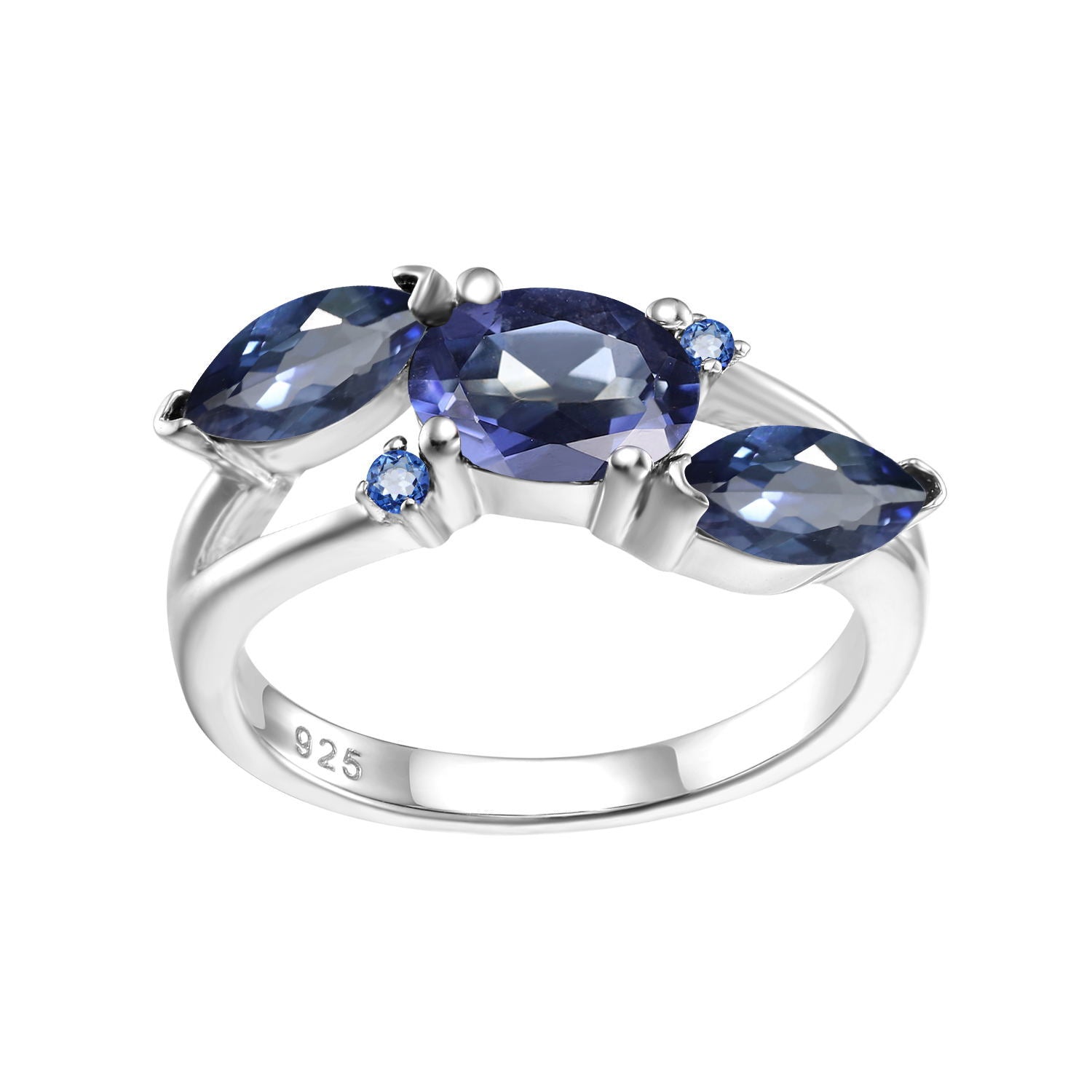 Oval Shape and Marquise Shape Three Natural Gemstones Silver Ring