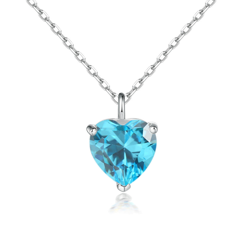 Heart Zircon Pendant Silver Necklace for Women