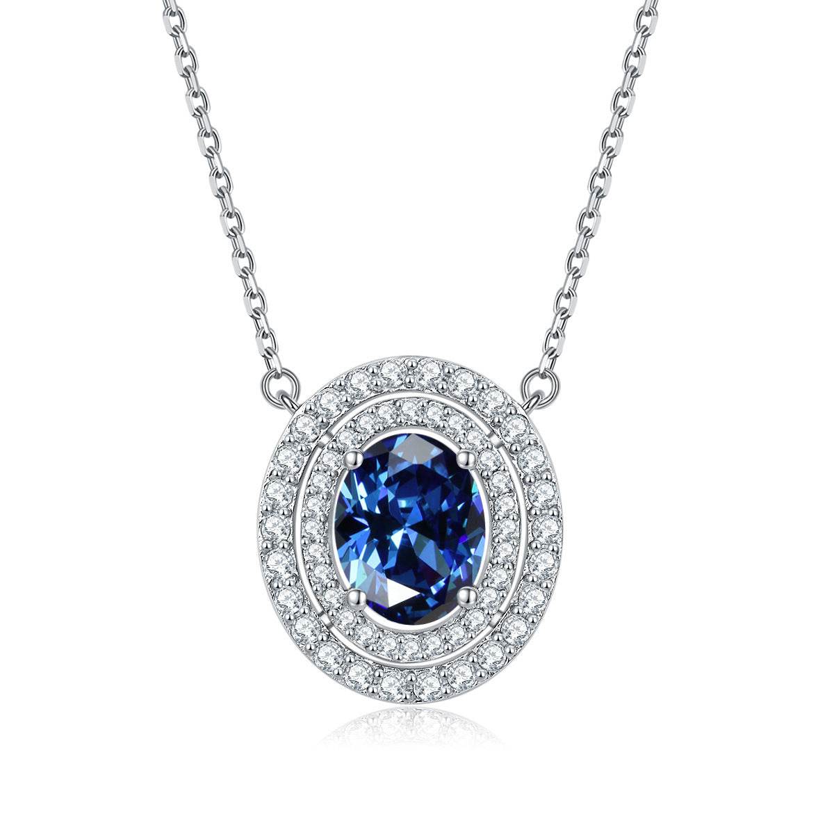 Oval Colourful Zircon Soleste Halo Pendant Silver Necklace for Women