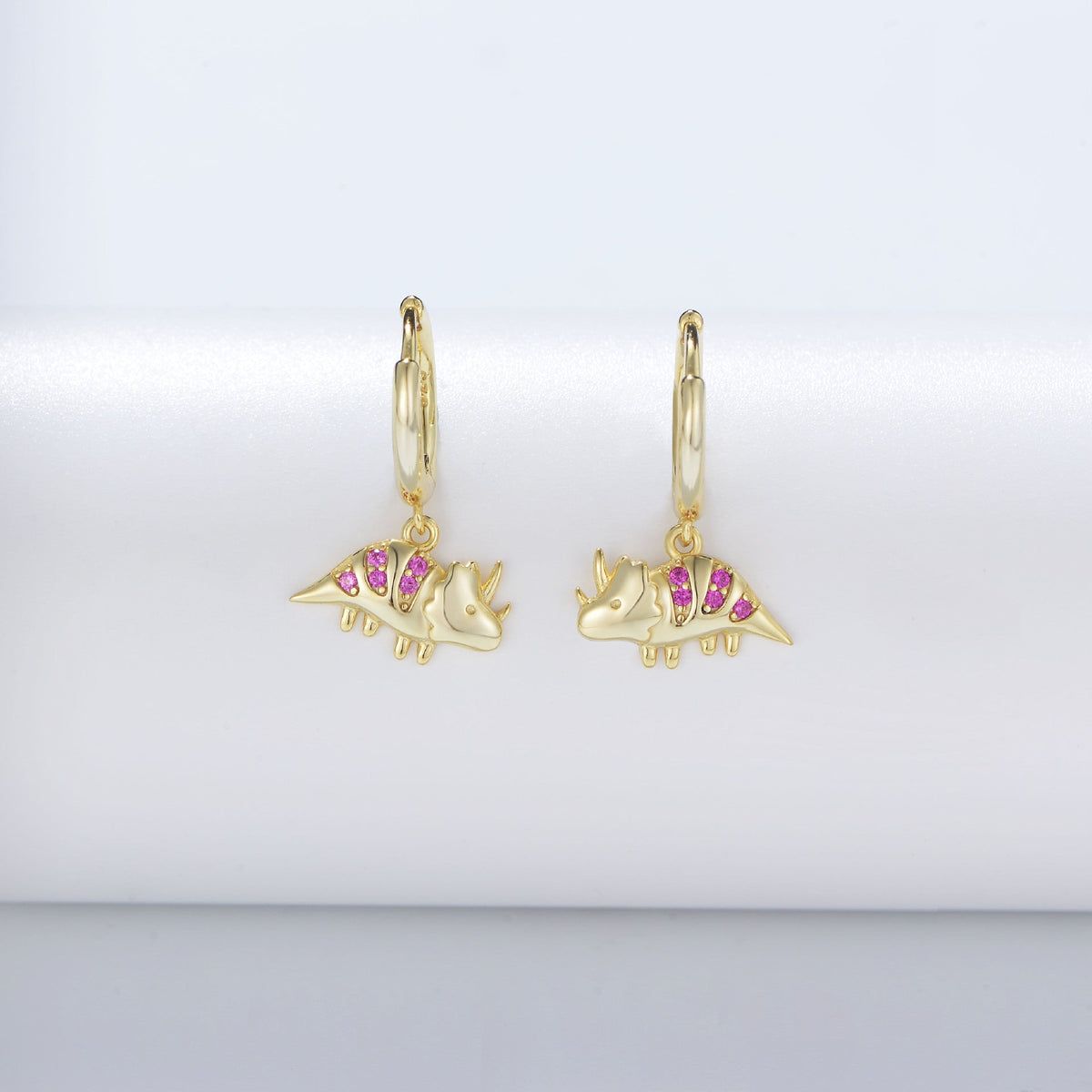 Red Zircon Dinosaur Silver Drop Earrings for Women