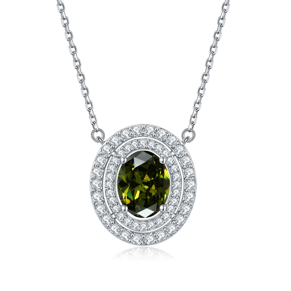 Oval Colourful Zircon Soleste Halo Pendant Silver Necklace for Women