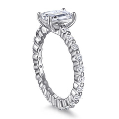 (1.0CT) Emerald Cut Zircon Solitaire Silver Ring for Women