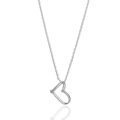 Stylish Hollow Heart with Zircon Silver Necklace for Women