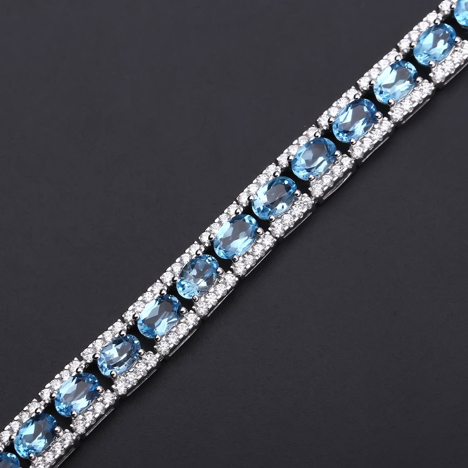 Oval Natural Gemstones Beading Silver Bracelet