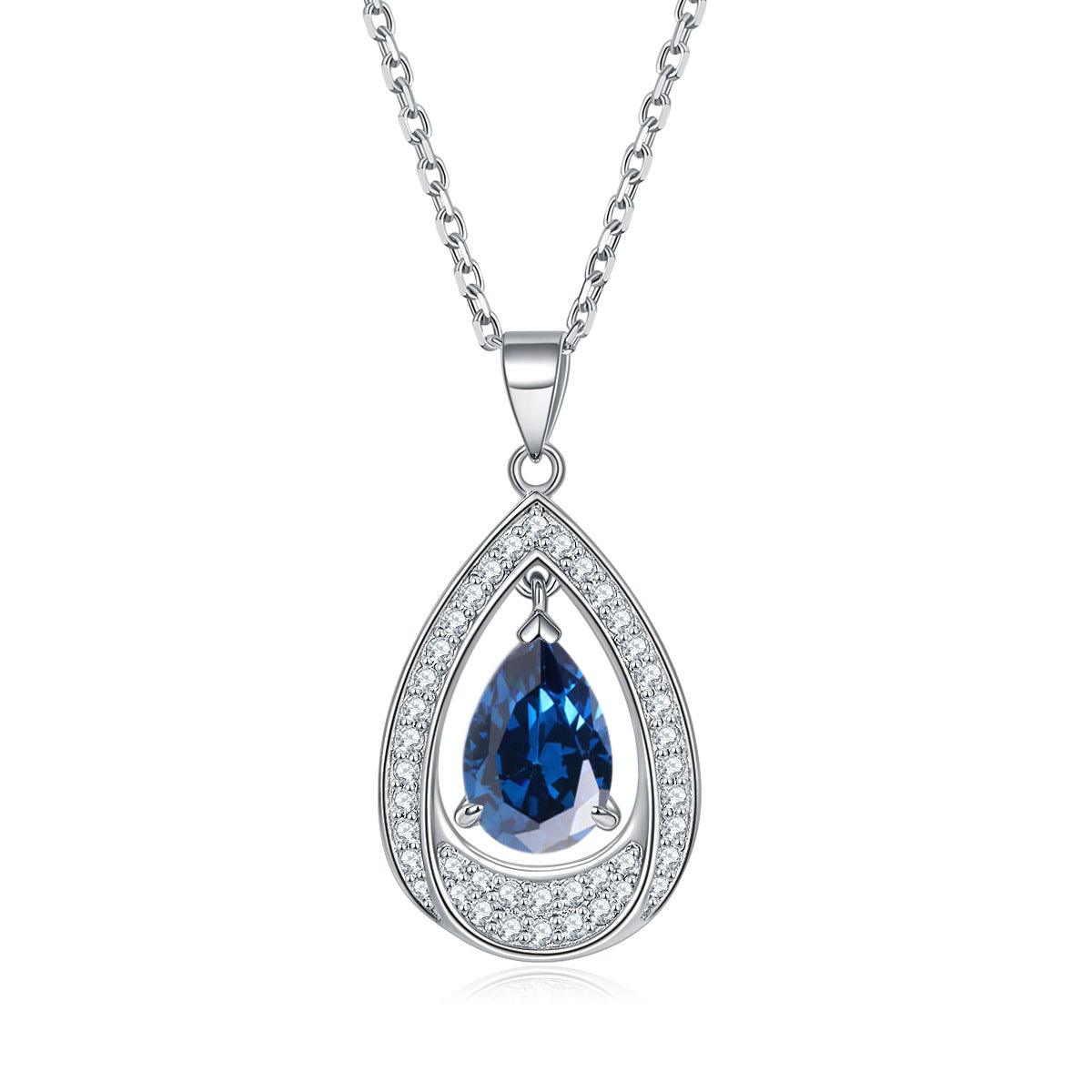 Water Drop Colourful Zircon Pendant Silver Necklace for Women