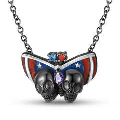 Halloween American Double Skull Zircon Silver Necklace