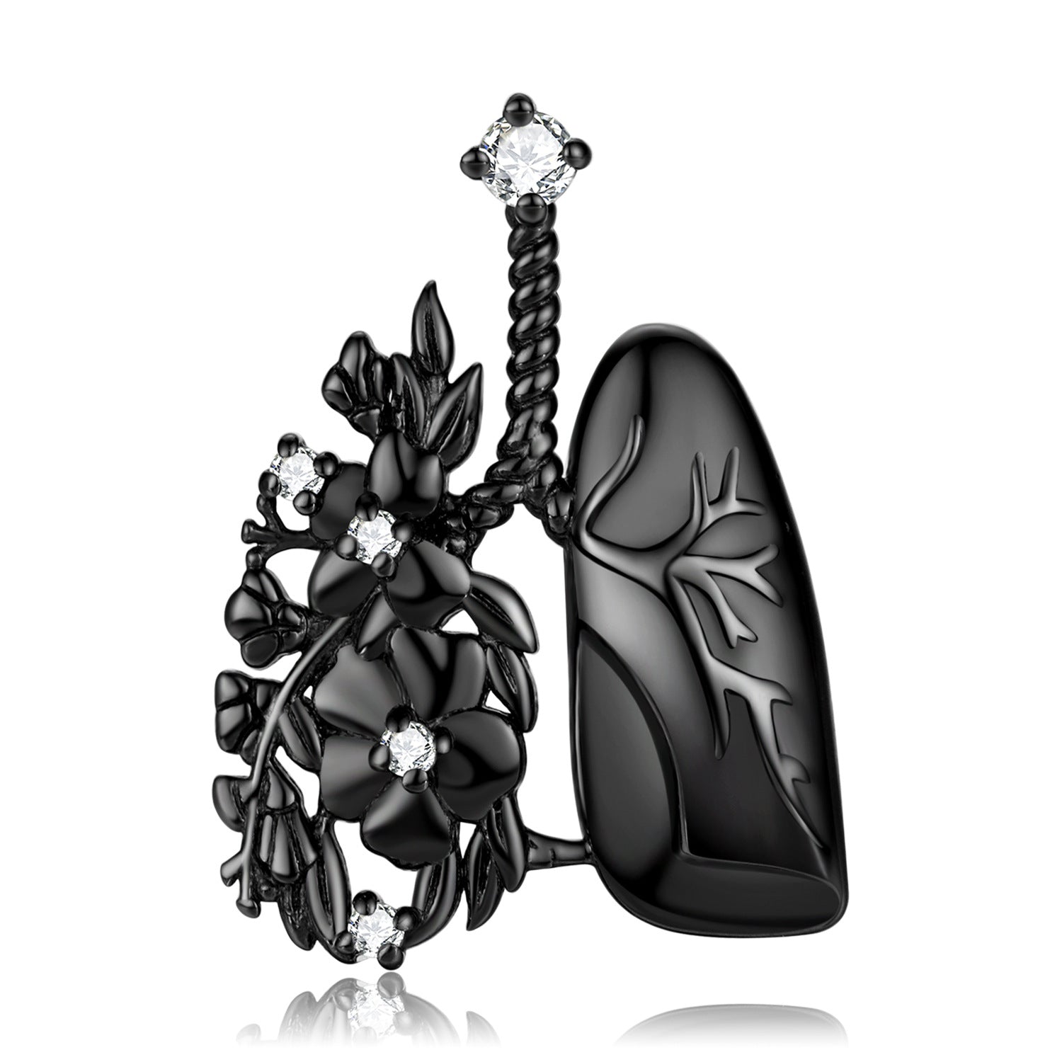 Black Lung and Flower Pendant Silver Necklace