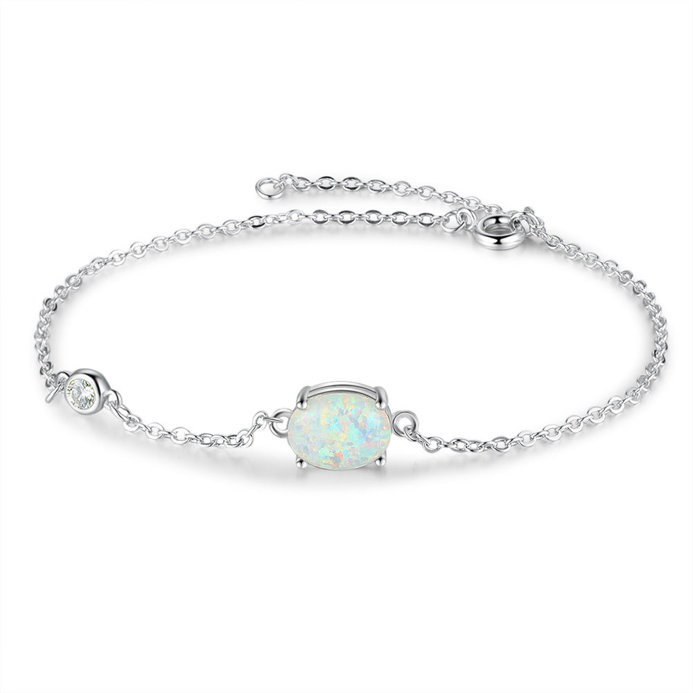 Oval Opal Zircon Sterling Silver Bracelet