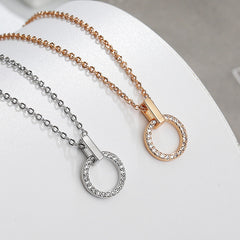 Zircon Circle Pendant Silver Necklace for Women