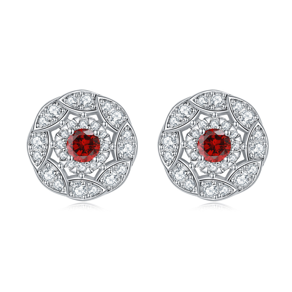 Round Zircon Soleste Halo Flower Silver Studs Earrings for Women