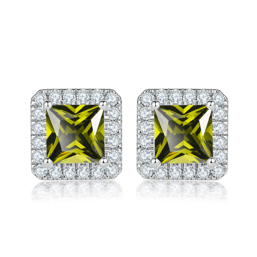 Princess Cut Zircon Soleste Halo Silver Studs Earrings for Women