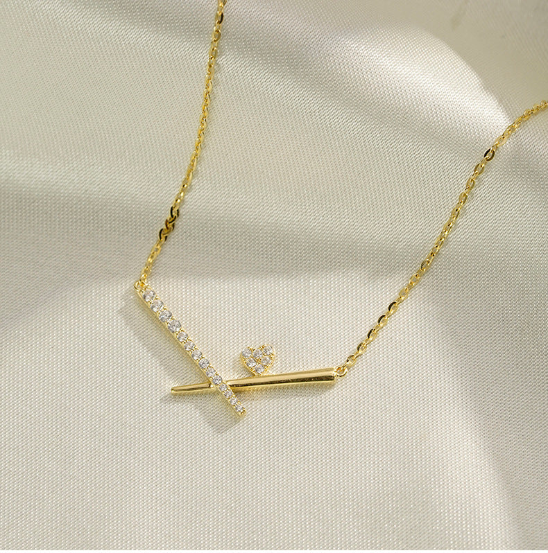 Chopsticks Love Zircon Silver Necklace